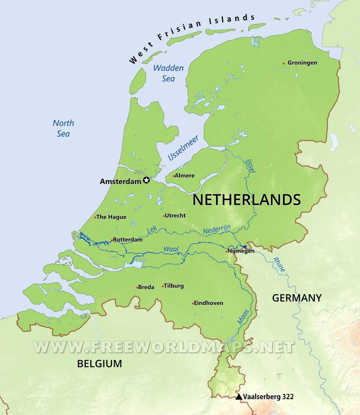 mapa nizozemsko Nizozemsko fyzické mapy   Fyzická mapa Nizozemsko (Západní Evropa  mapa nizozemsko