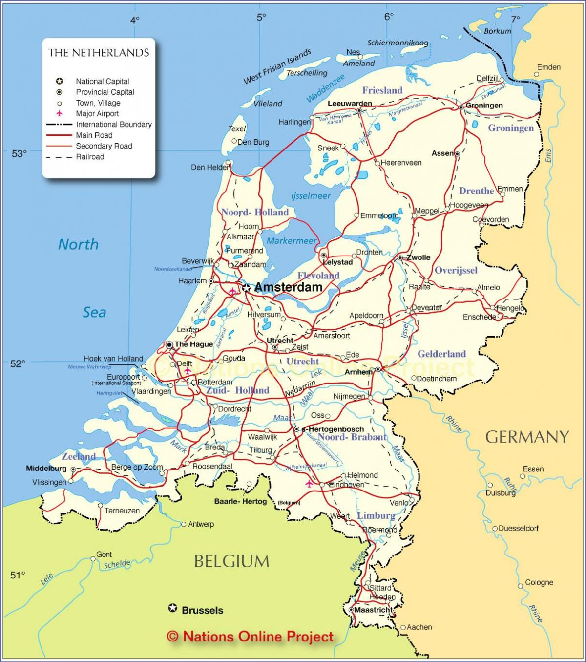 mapa Holandsku a okolních zemích
