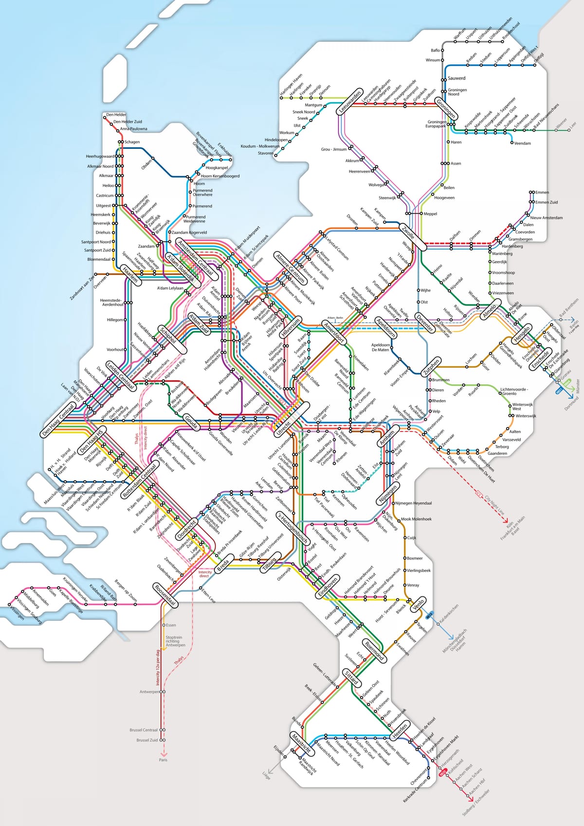 Nizozemsko železniční síť mapa