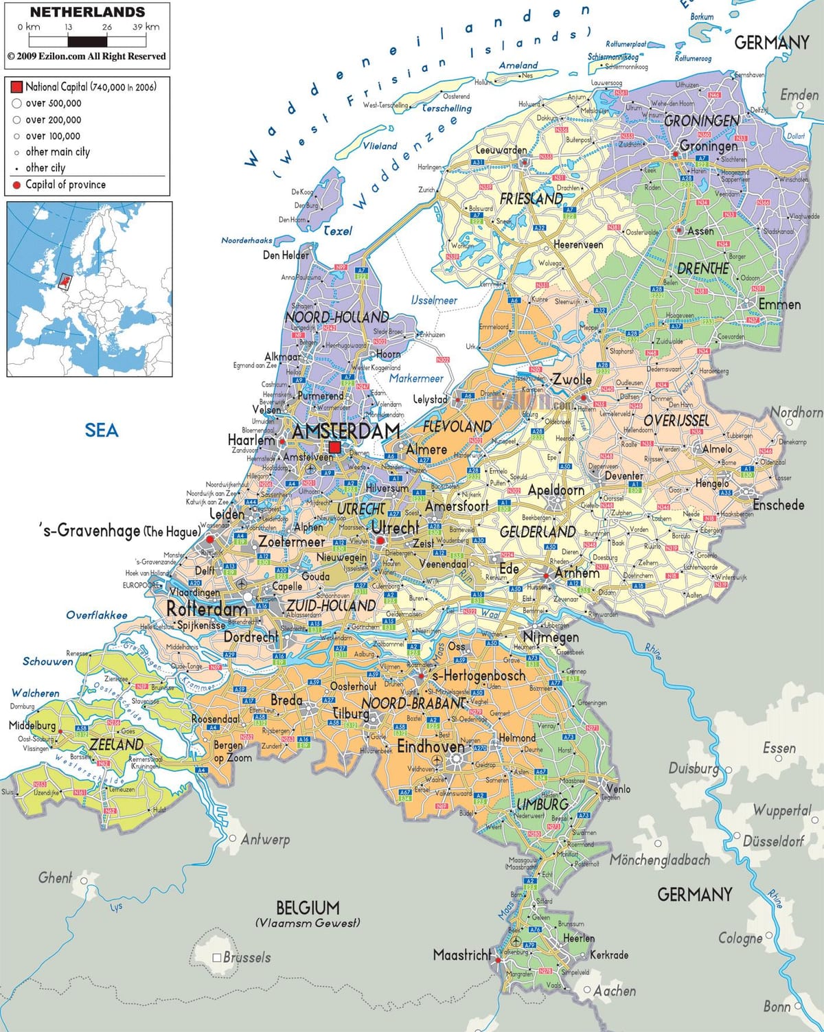 Holandsko Nizozemsko mapa