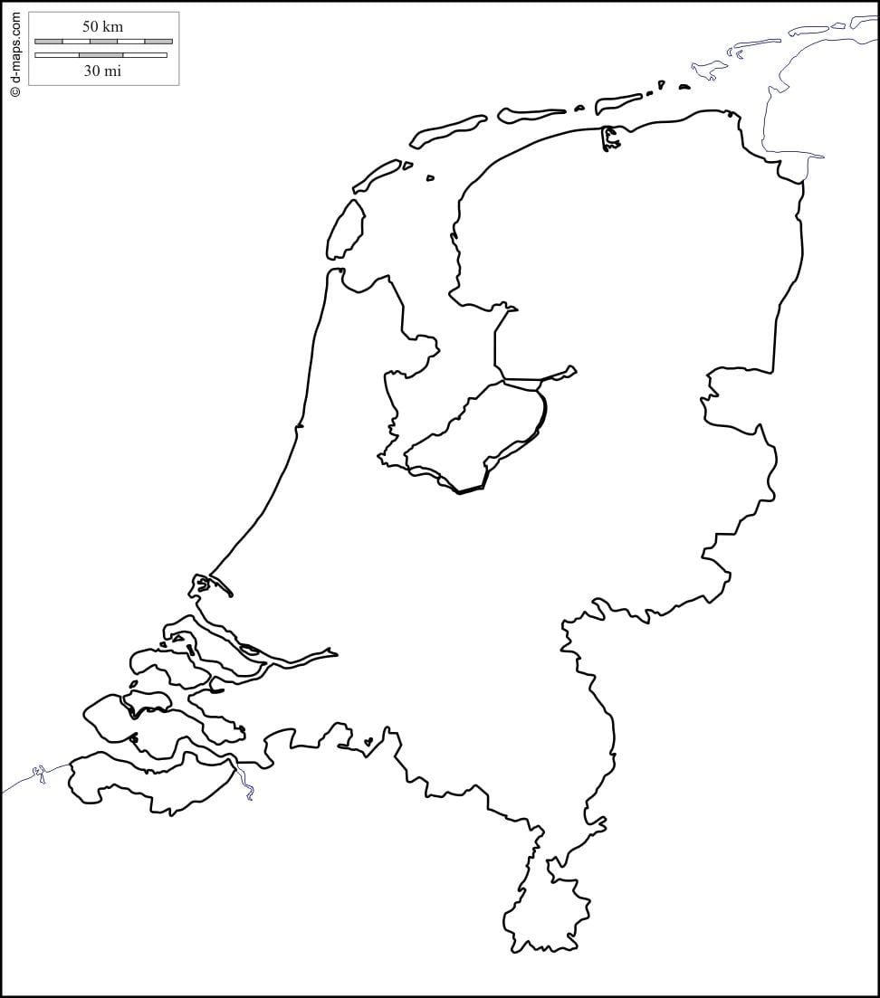 slepá mapa Nizozemska