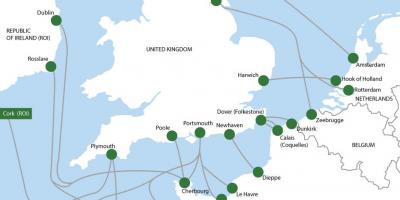 Mapa tras trajektů do Holandska